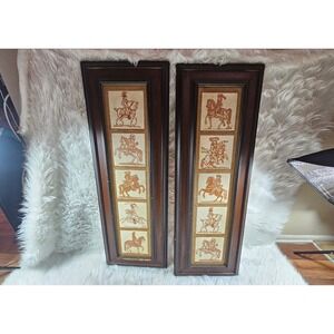 Vtg Fornasetti Milano Italian Knights Frame Wall Art Ceramic Tile Medieval #1 #2